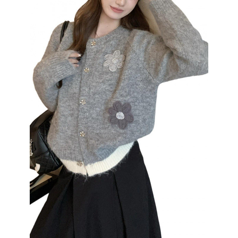 Damen Strickjacke Kuschelig Floralmuster Norvielle