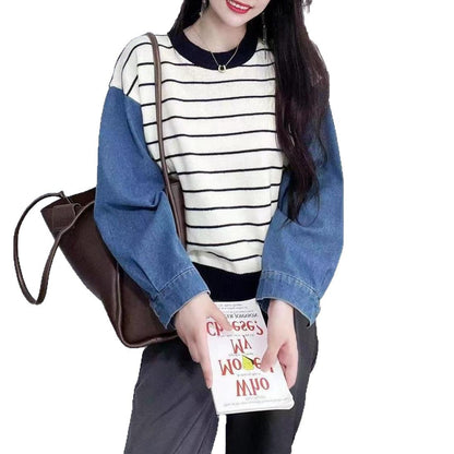 Damen Sweater mit Denim Ärmeln Norvielle
