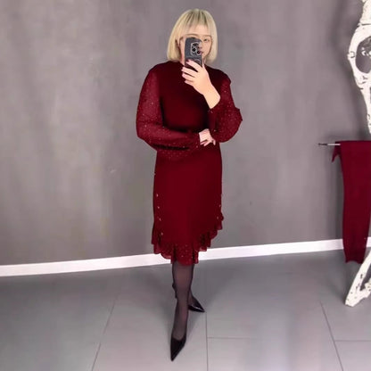 Damen Kleid Voluminöse Ärmel Durchbrochener Saum Norvielle