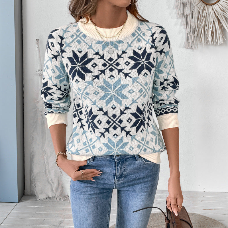 Damen Strickpullover Rundhalsausschnitt Wintermuster Norvielle - Norvielle
