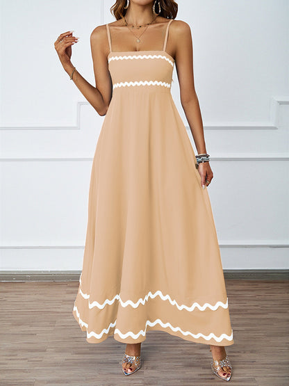 Damen Maxi-Kleid Rüschensaum Spaghettiträger Norvielle