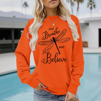 Damen Sweatshirt Drachenfliegen-Motiv Lässiger Schnitt Grau