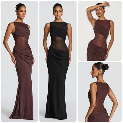 Damen Abendkleid Elegantes Rüschenkleid mit transparentem Oberteil - Norvielle
