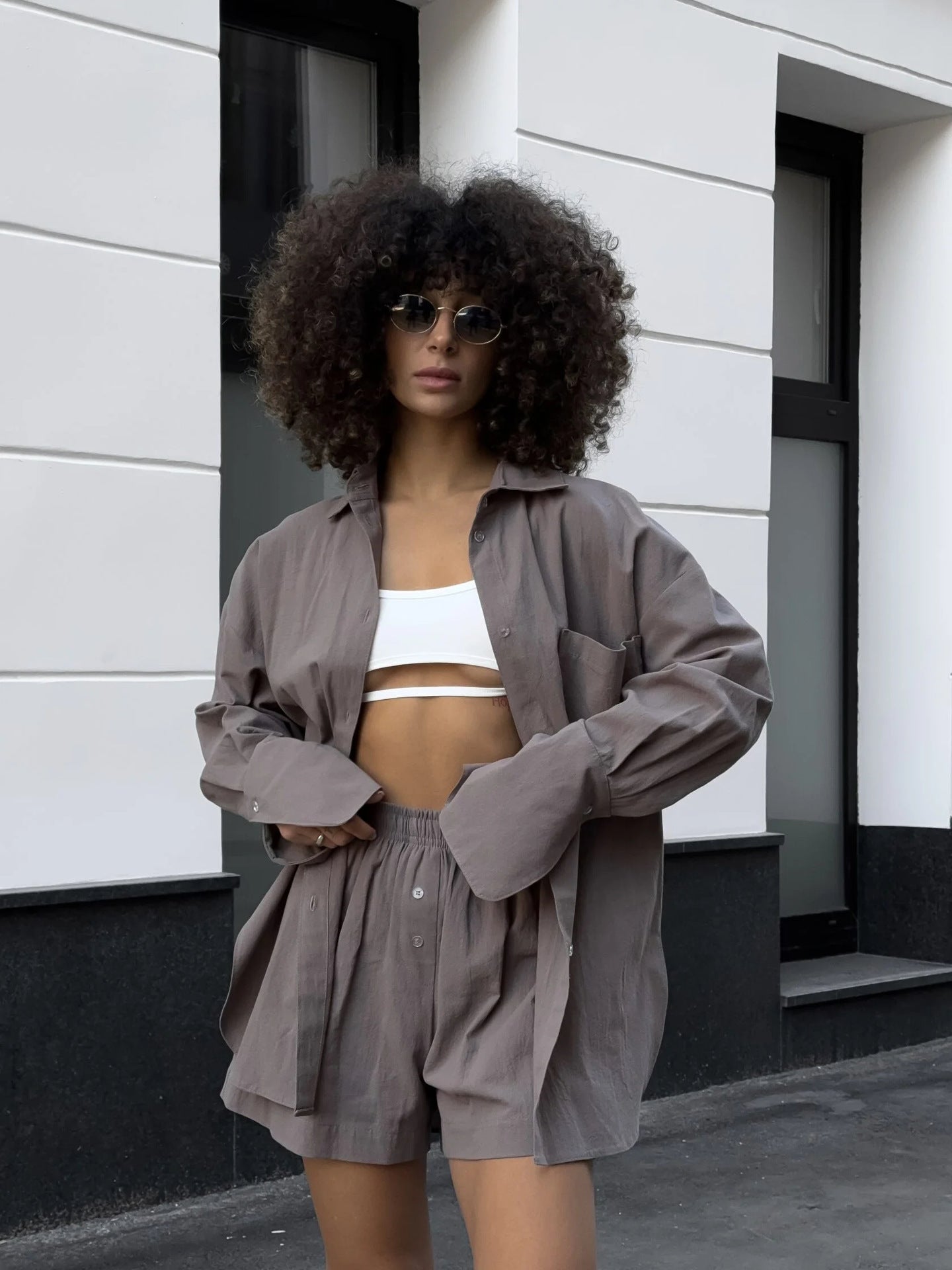 Damen Kurzarm-Set Bluse Shorts Leicht Norvielle