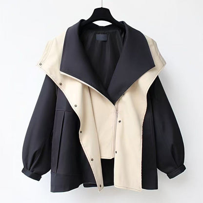 Damen Übergangsjacke Großkragen Praktische Taschen Norvielle