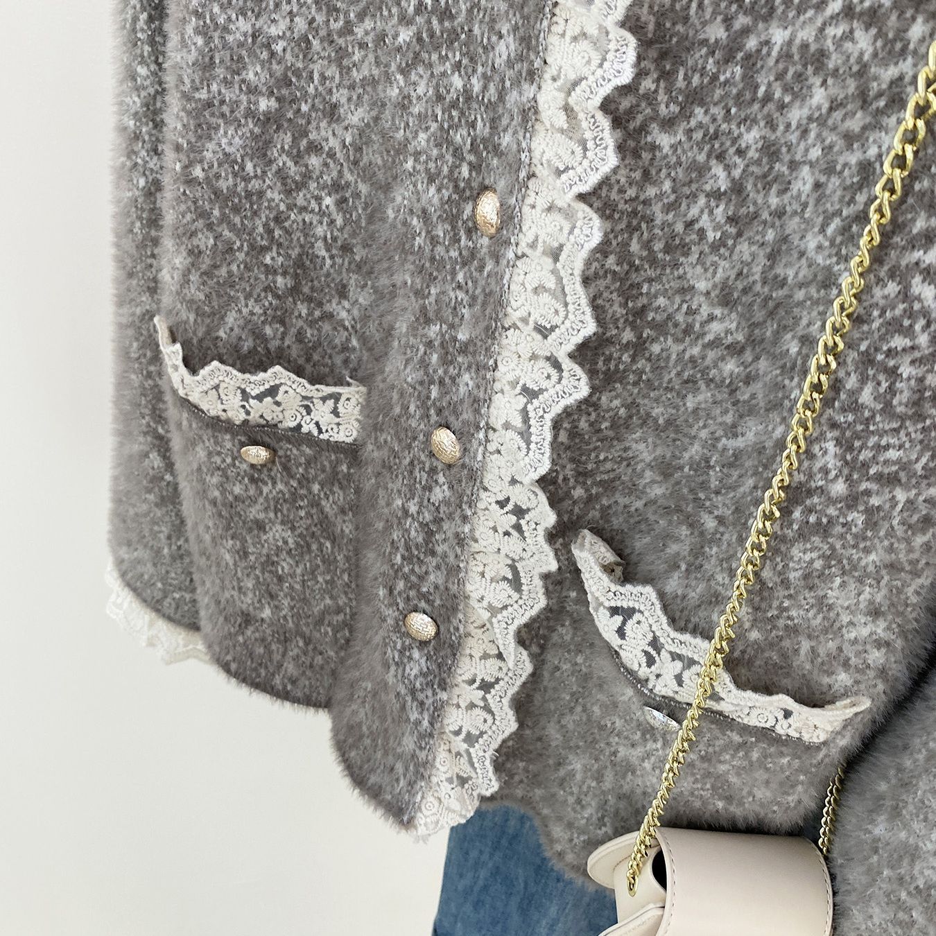 Damen Strickjacke mit Perlen und Spitzen Norvielle