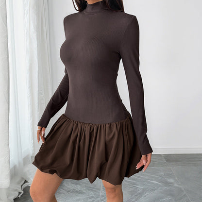 Damen Mini-Kleid Rüschendetails Hochgeschlossen Norvielle