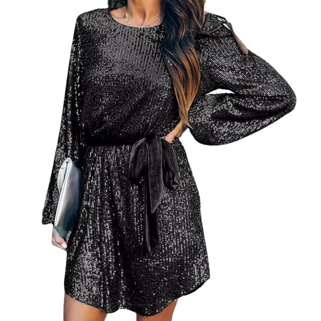 Damen Glitzerndes Jerseykleid Elegante Taillierung Norvielle