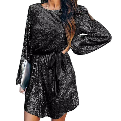 Damen Minikleid Pailletten Tailliert Schimmernd