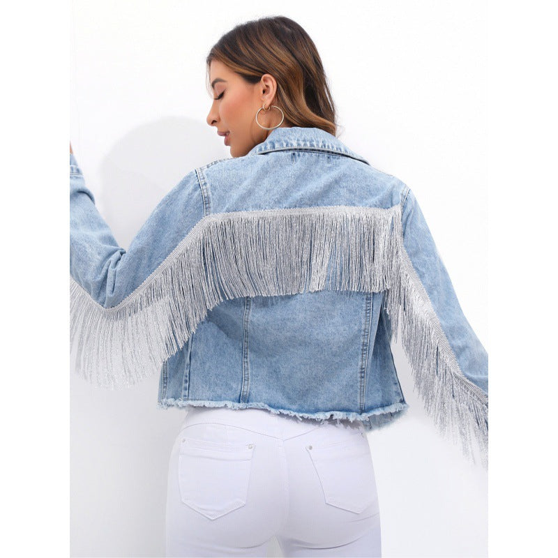 Damen Denimjacke Fransen