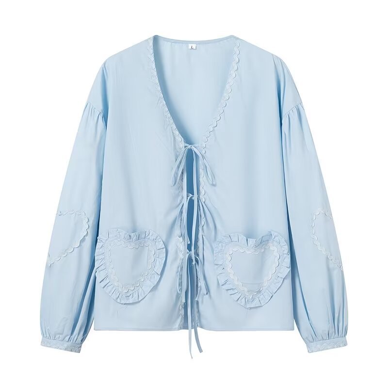 Damenbluse mit Herz-Applikationen und Rüschendetails Norvielle