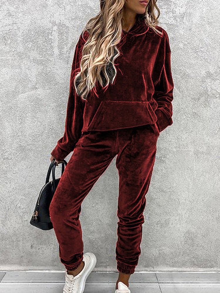 Damen Velours-Jogginganzug mit Kapuze elastisch Norvielle
