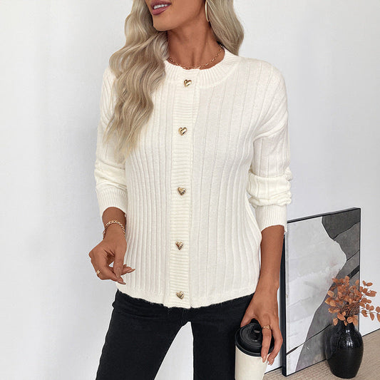 Damen Strickpullover Herzknöpfe Struktur Norvielle - Norvielle
