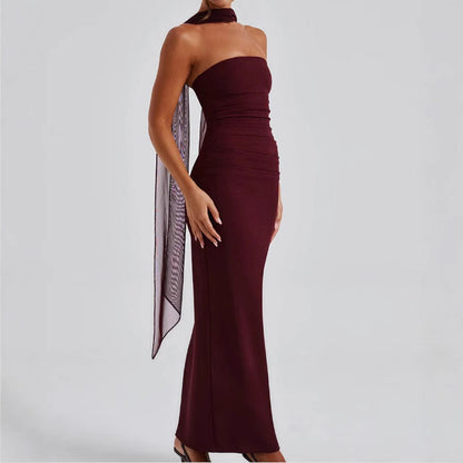 Damen Langabendkleid Schulterfrei Rüschen Norvielle - Norvielle
