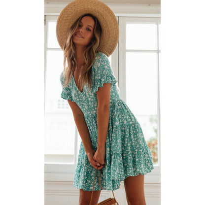 Damen Sommerkleid Florale Rüschen Leicht Durchsichtig