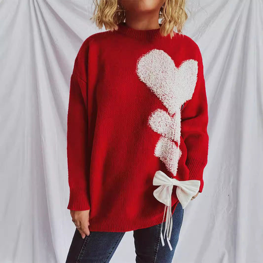 Damen Strickpullover Herzdesign mit Schleife - Norvielle