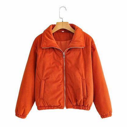 Damen Cordjacke Elastische Bündchen Hochkragen Beige