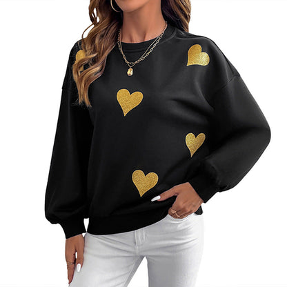 Damen Sweatshirt mit goldenen Herzchen-Print