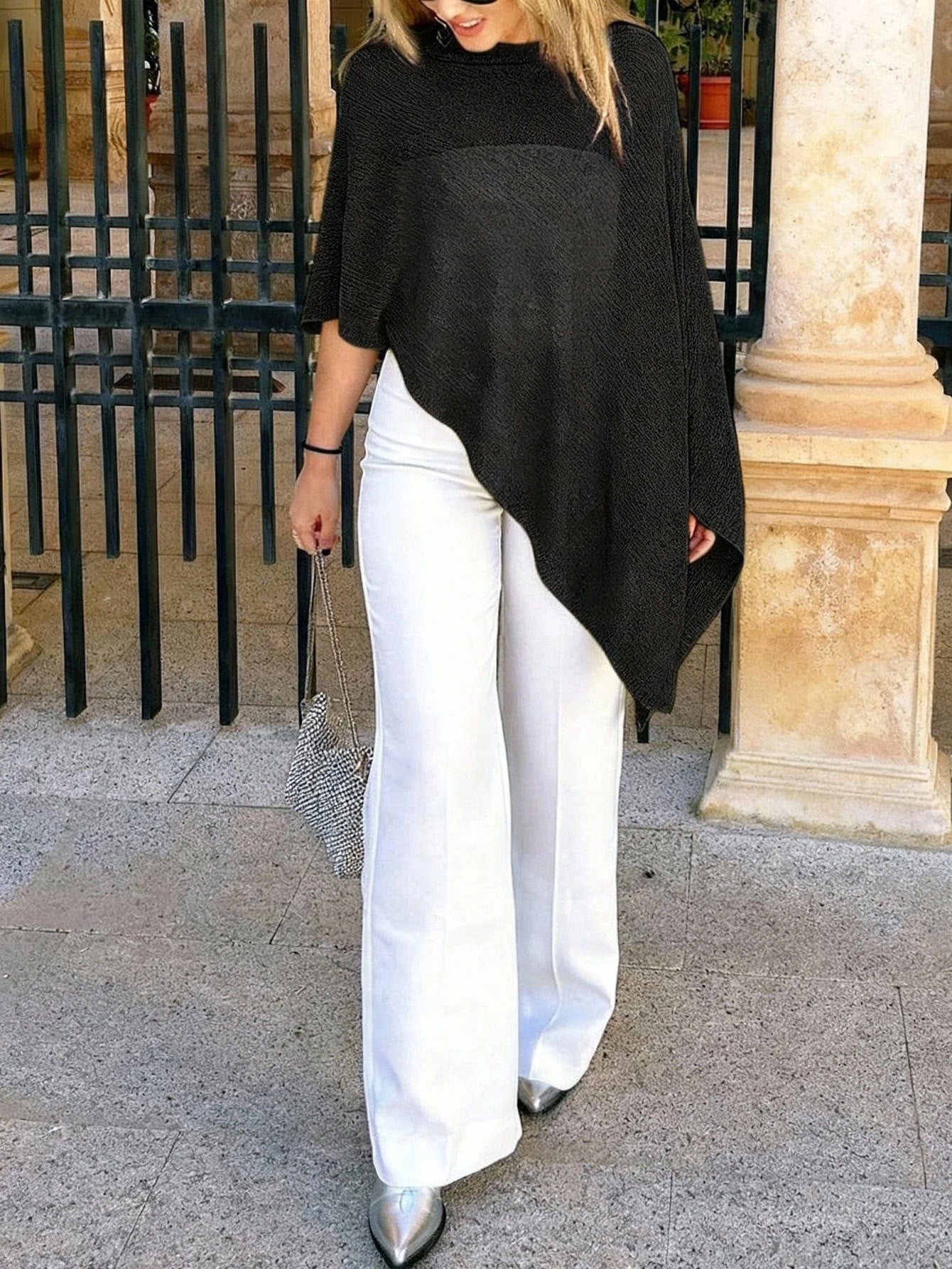 Damen Poncho Bluse Elegantes Design Beige
