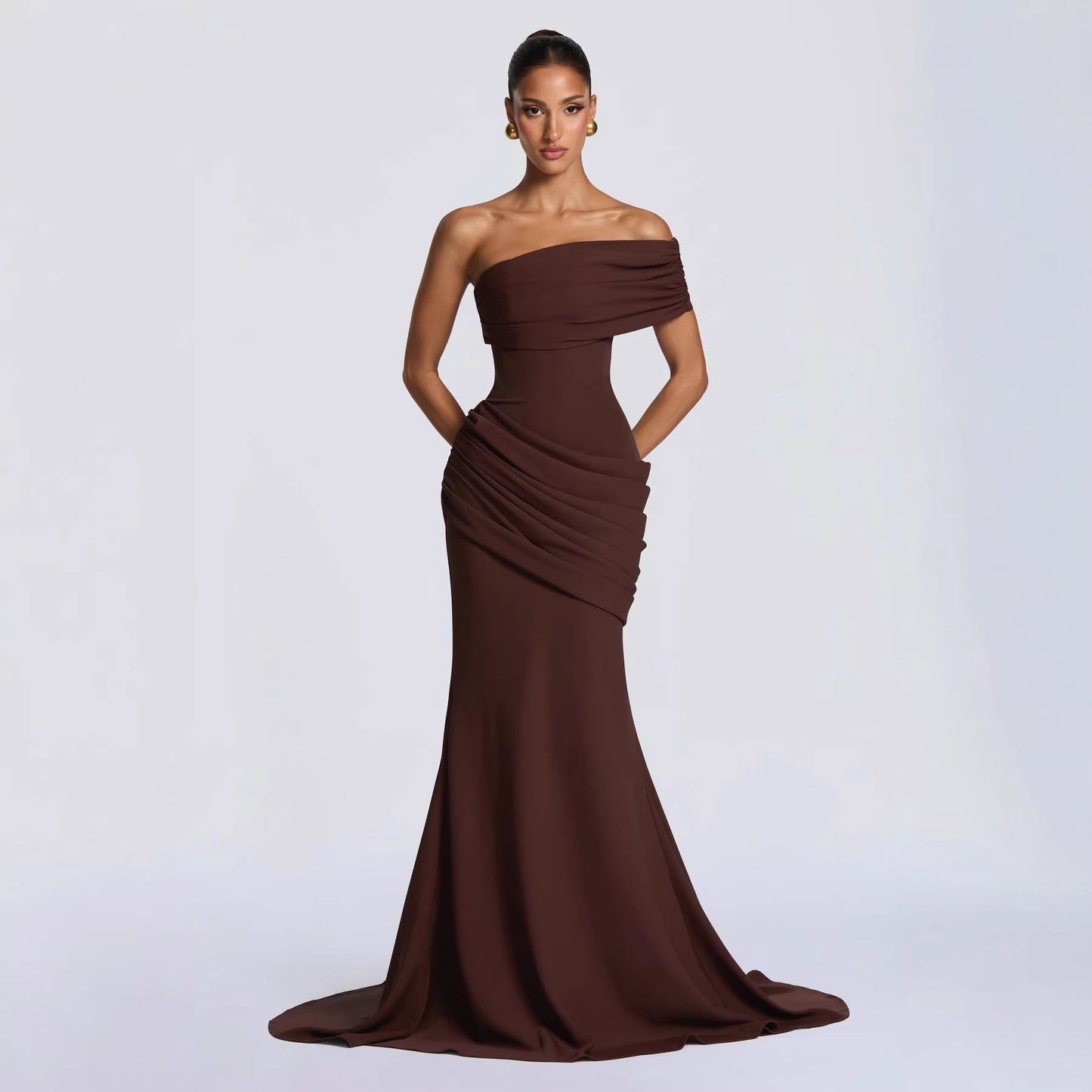 Damen Abendkleid Schulterfrei Fließender Schnitt Norvielle