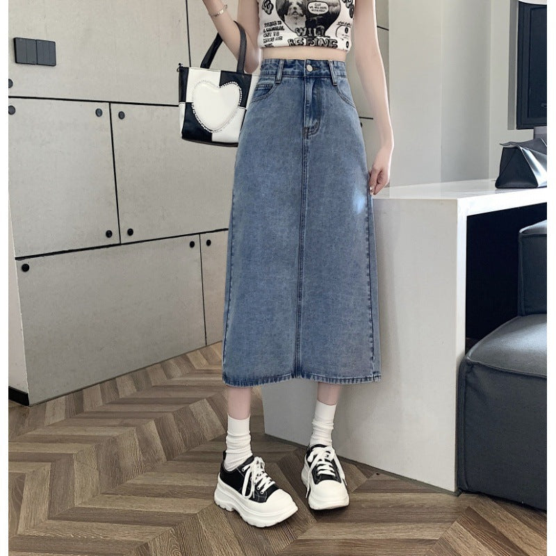 Damen Denimrock Midi mit Vorderschlitz blau
