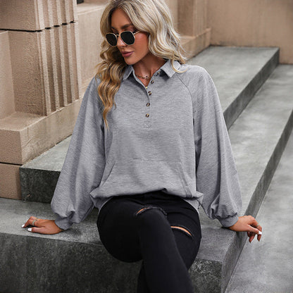Damen Pullover mit Knopfleiste Voluminöse Ärmel Norvielle