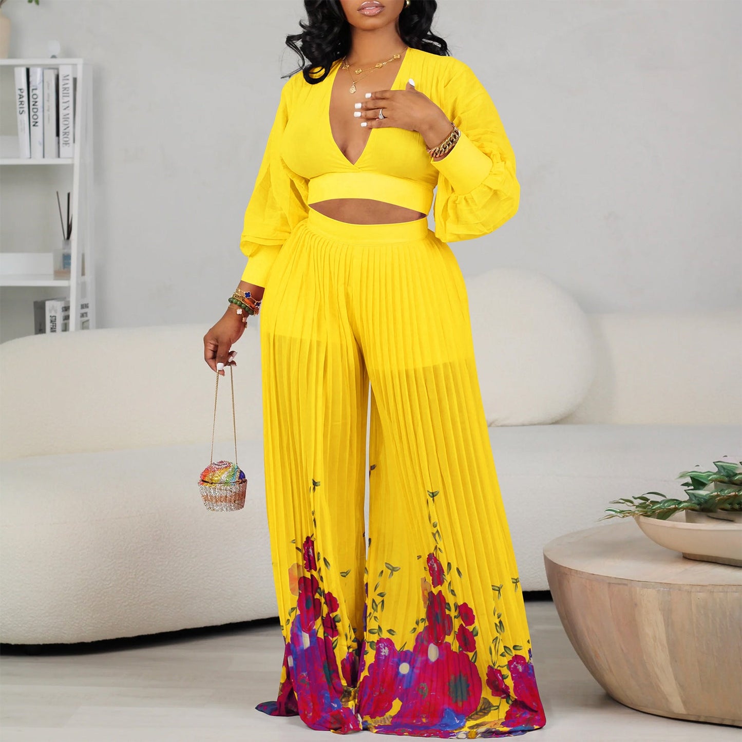 Damen Jumpsuit Voluminöse Ärmel Florales Muster Norvielle