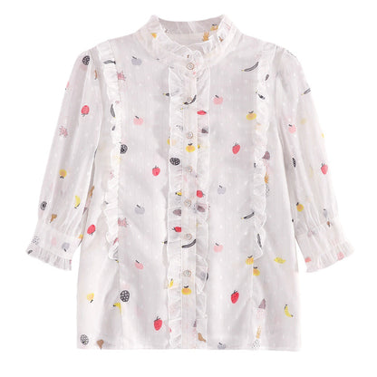 Damen Bluse Floralmuster Geraffte Ärmel Norvielle