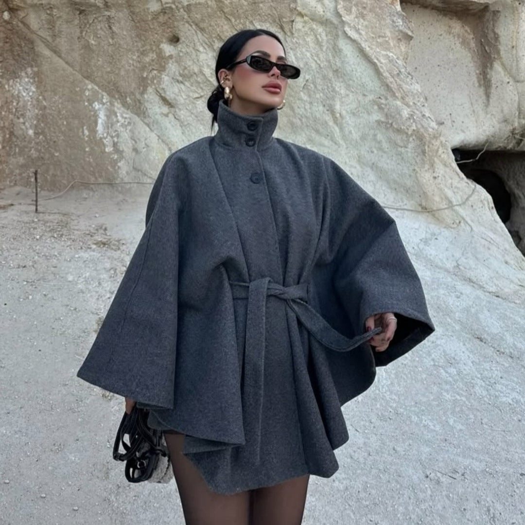 Damen Umhangjacke Wollmix Taillengürtel Norvielle