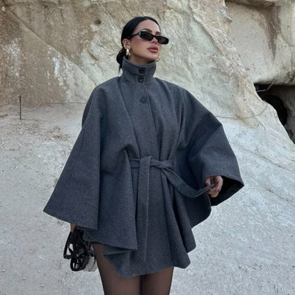 Damen Umhangjacke Wollmix Taillengürtel Norvielle