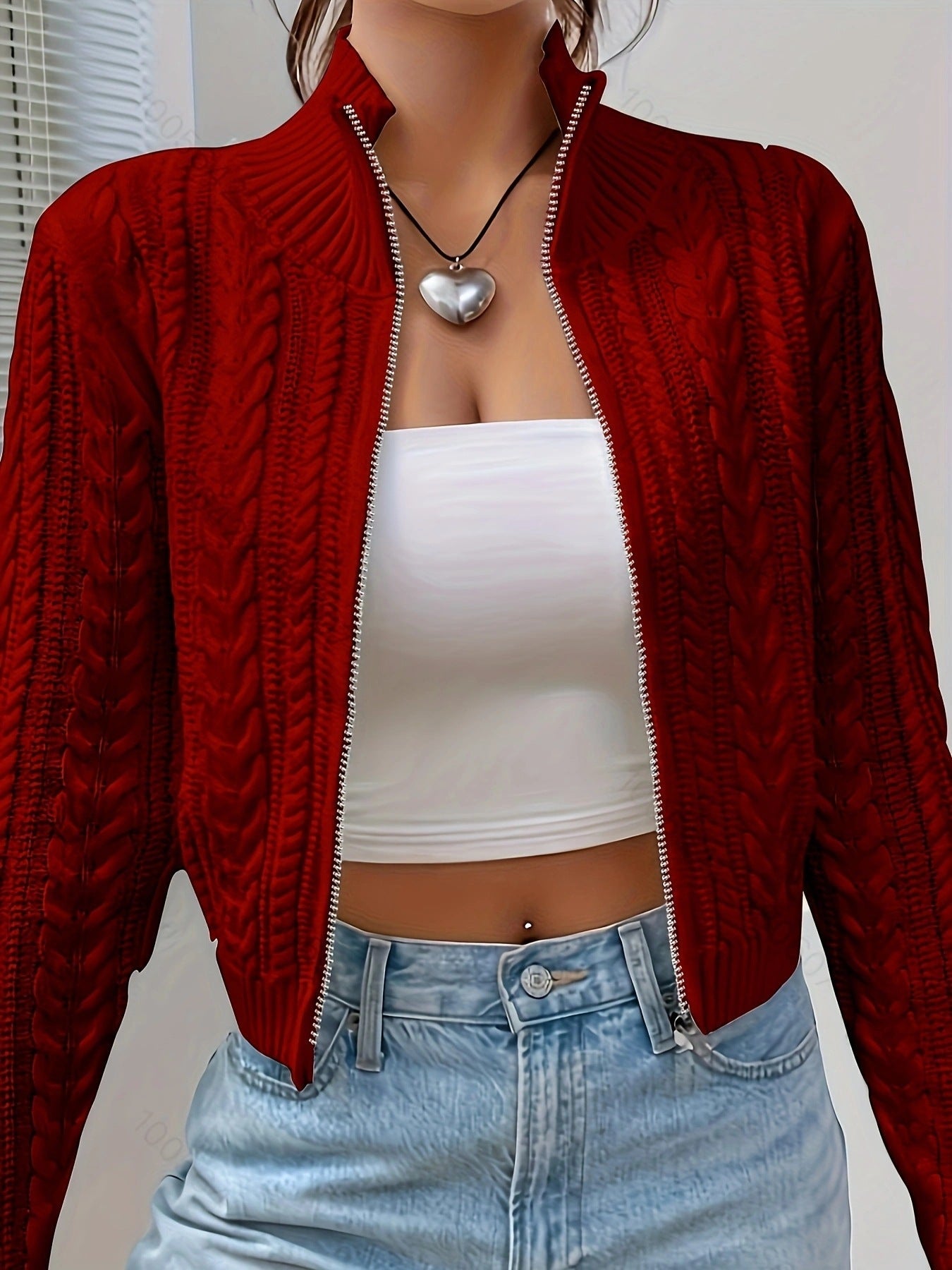 Damen Strickjacke Hochgeschlossen Mit Reißverschluss