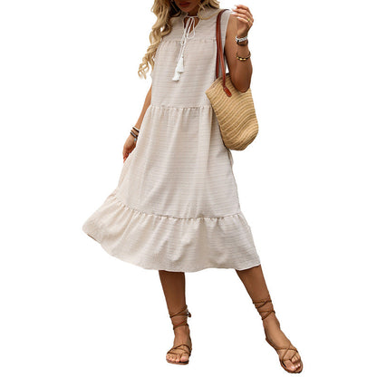 Damen Maxikleid Asymmetrischer Volant Bindegürtel Sommerlich