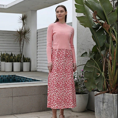 Damen Pullover Maxirock Set Floralmuster