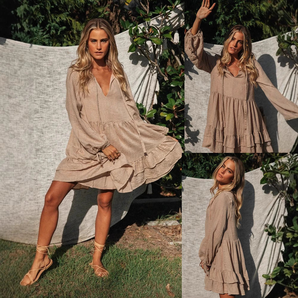 Damen Freizeitkleid Voluminöse Ärmel Rüschen Norvielle - Norvielle