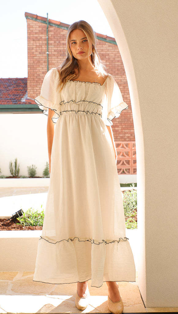 Damen Maxikleid Rüschendetails Elastischer Taillenbund Norvielle