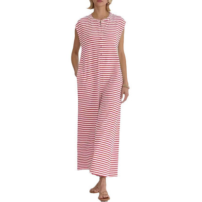 Damen Jumpsuit Streifenmuster Baumwolle Bequem