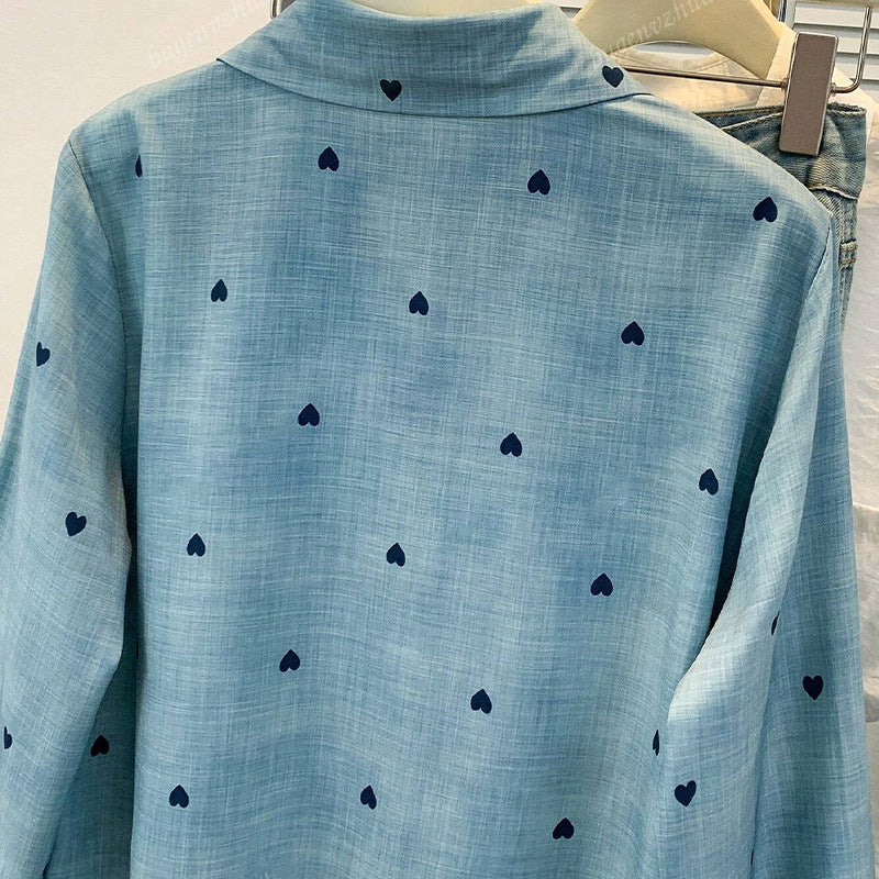 Damen Chiffonbluse Herzmuster Klassischer Schnitt Blume