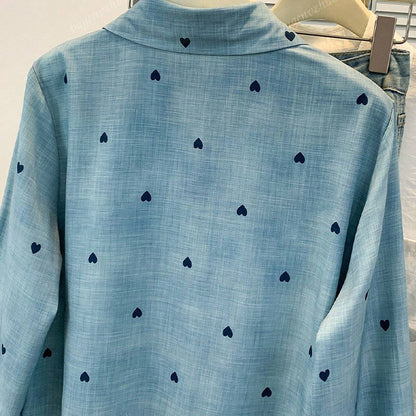 Damen Chiffonbluse Herzmuster Klassischer Schnitt Blume