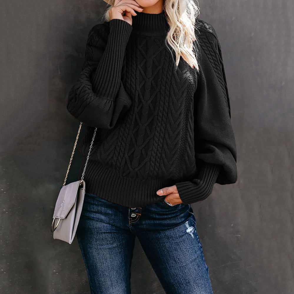 Damen Strickpullover Stehkragen Zopfmuster