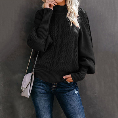 Damen Strickpullover Stehkragen Zopfmuster