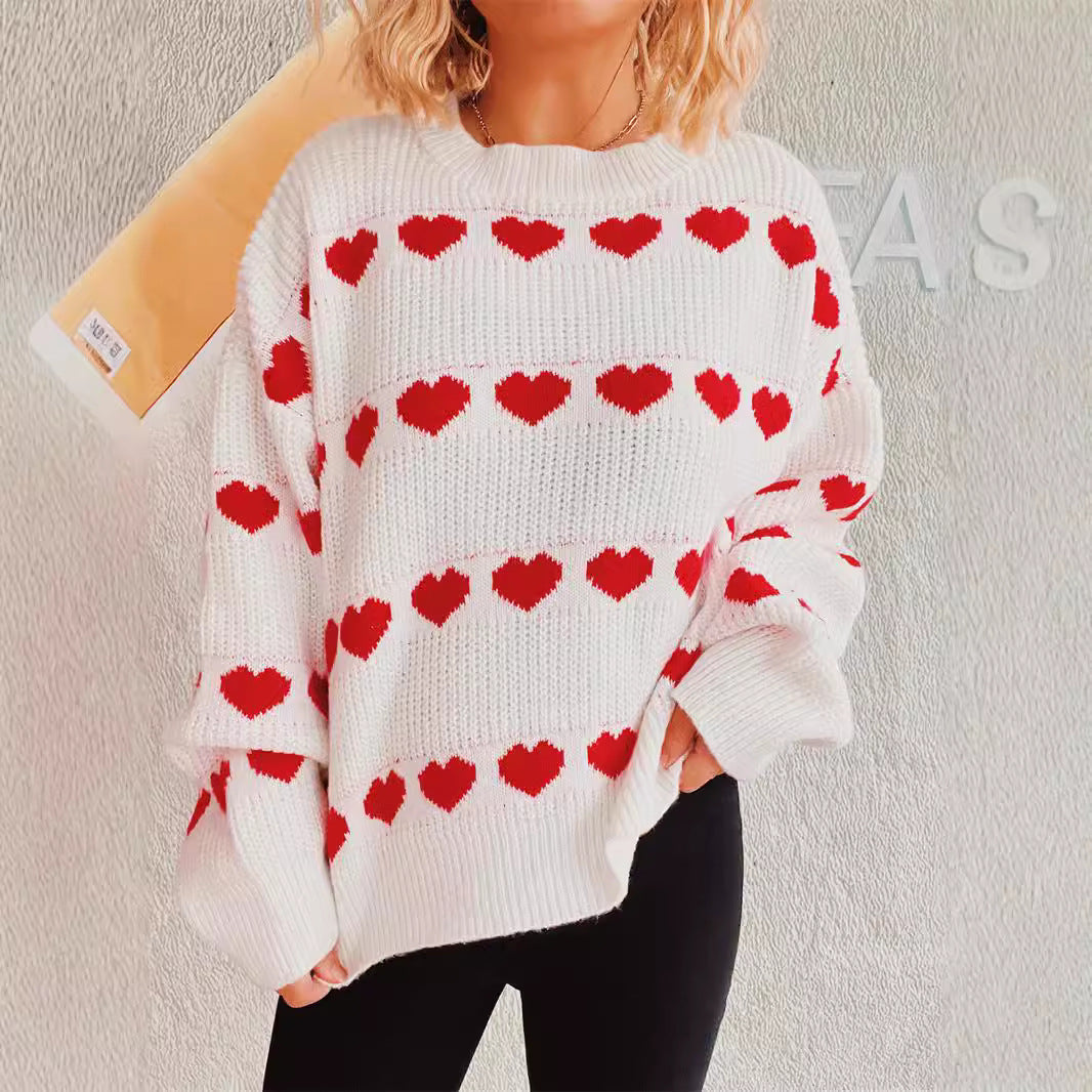 Damen Pullover Romantisches Herzmuster Weich Norvielle