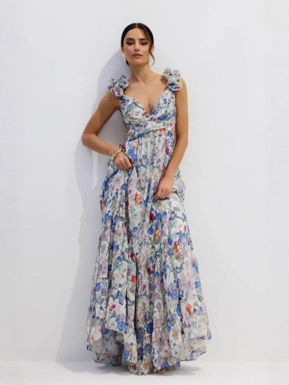Damen Maxikleid Floralmuster Rüschen Norvielle