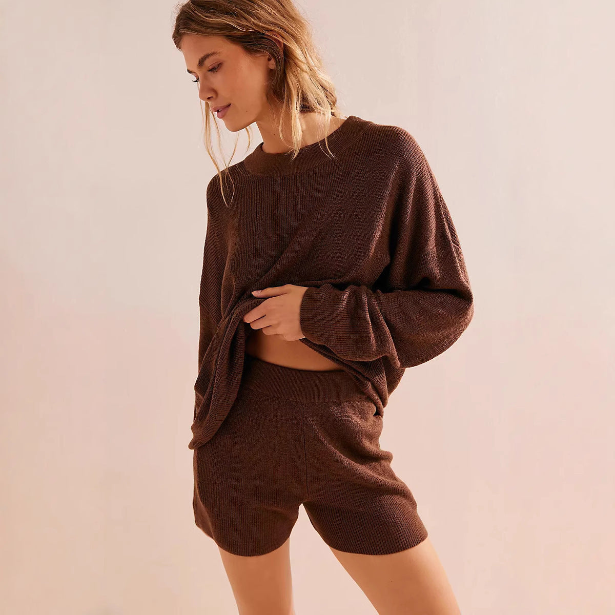 Damen Strickkleid Lässig Kragenähnliches Oberteil Beige - Norvielle