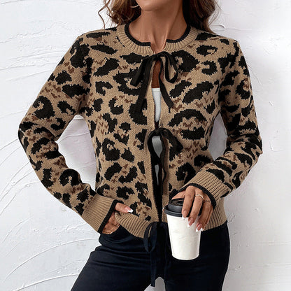 Damen Strickcardigan Animalmuster Mit Gürtel