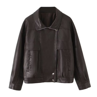 Damen Kunstlederjacke Modernes Design Praktische Taschen