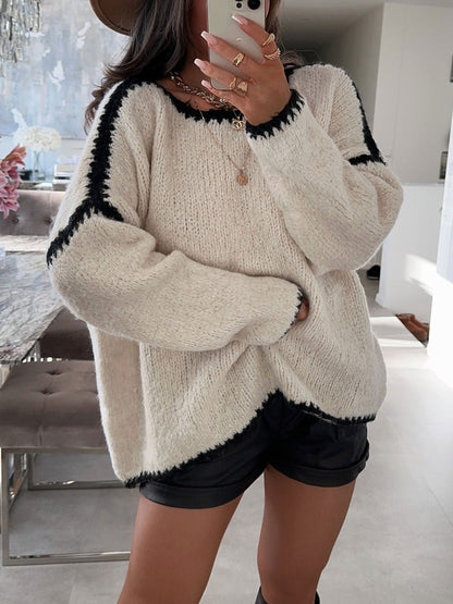 Damen Oversized Strickpullover mit Kontrastakzenten Norvielle