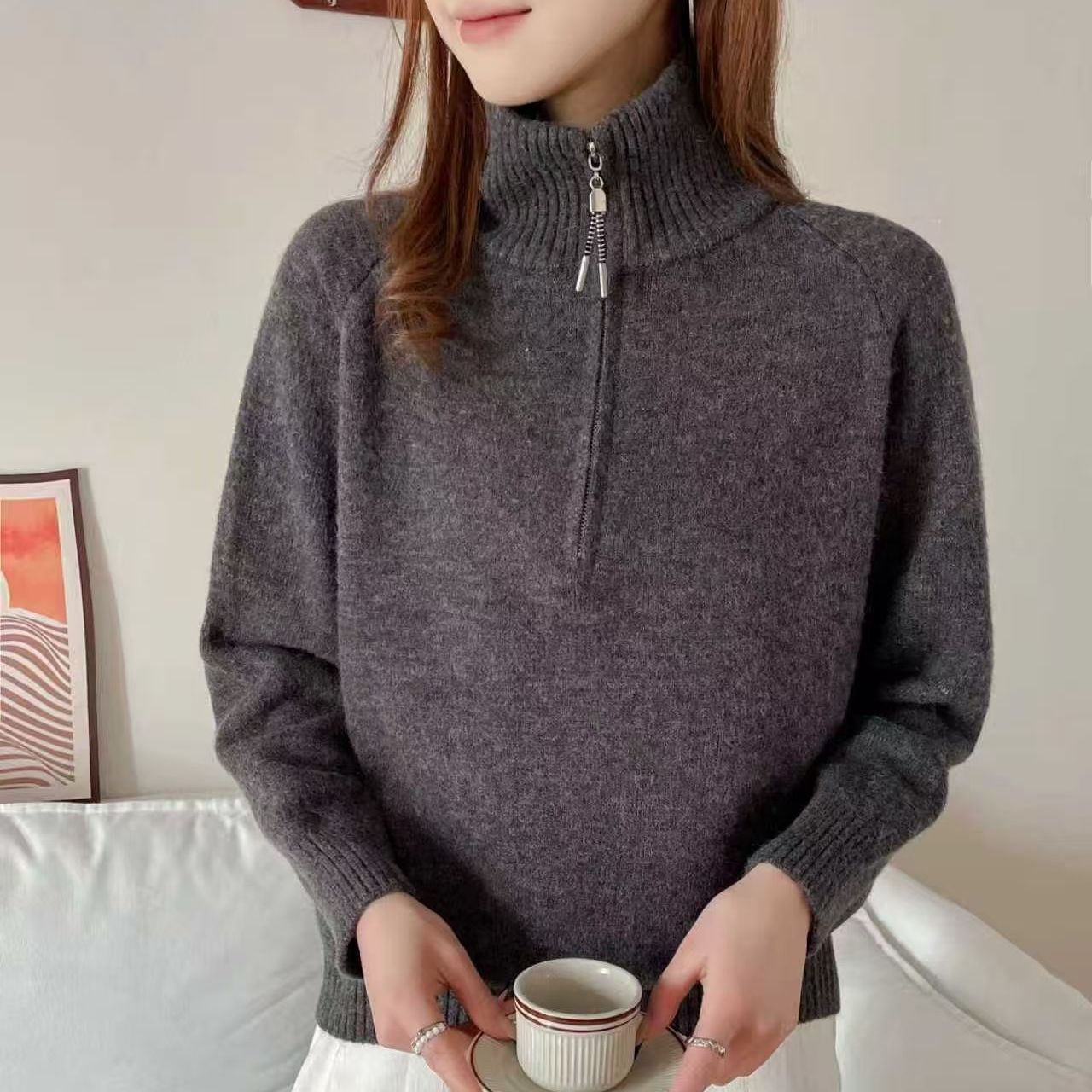 Damen Pullover Stehkragen Kuschelig Norvielle