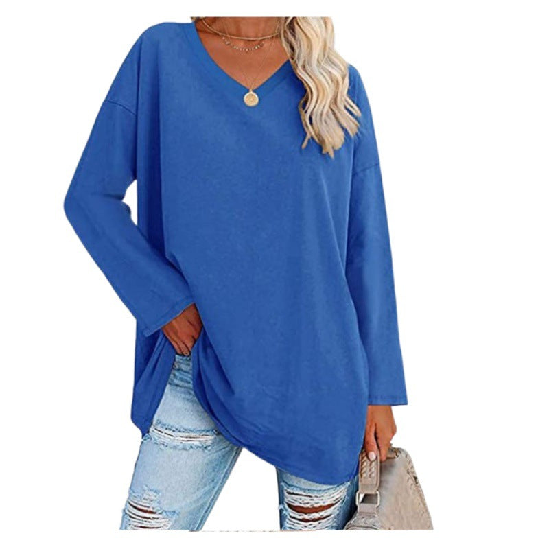 Damen Sweatshirt V-Ausschnitt Langärmlig Asymmetrisch Grau