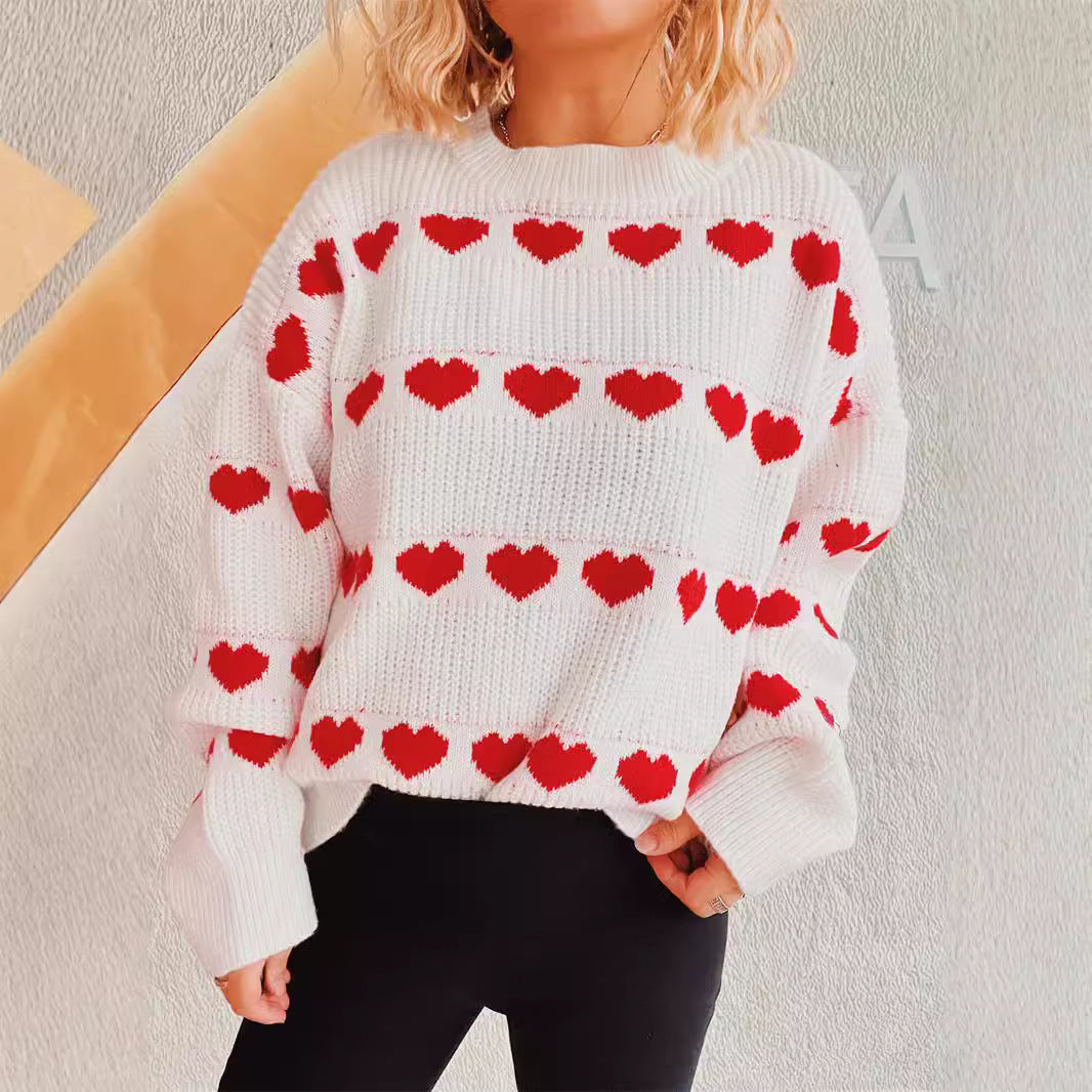 Damen Pullover Romantisches Herzmuster Weich Norvielle