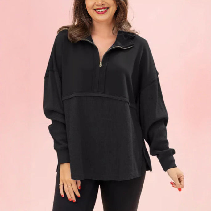Damen Pullover Halb-Reißverschluss Voluminöse Ärmel Norvielle